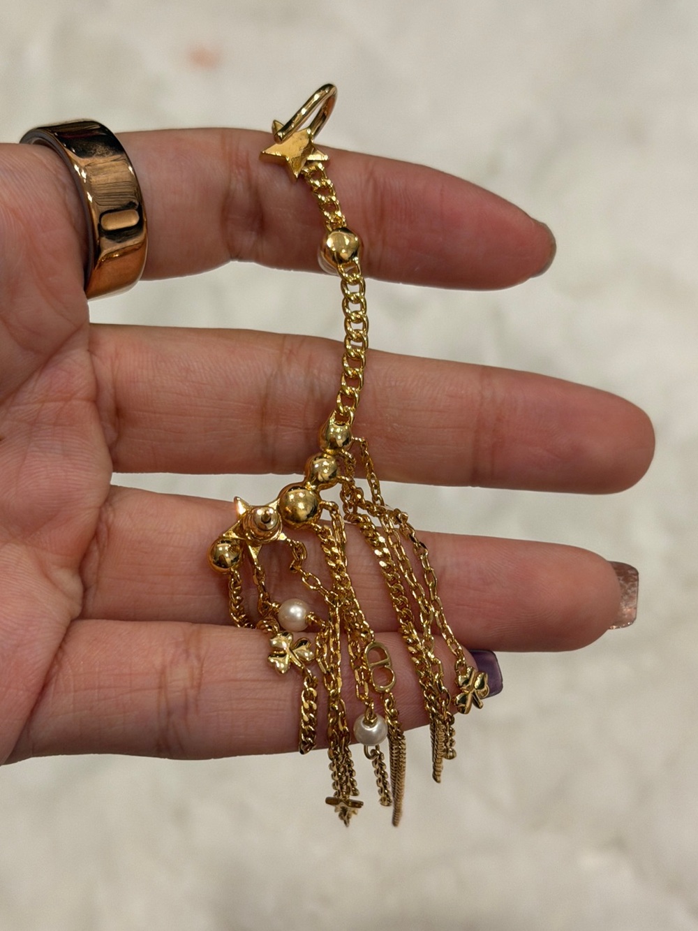 Dior Gold Star & Pearl Fringe Chain Earing - Picture 4 of 5